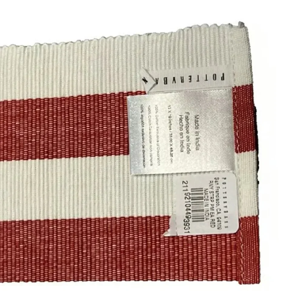 NEW S4 Pottery Barn Tabletop RED Raney Bold Striped Cotton Placemats Wide Stripe
